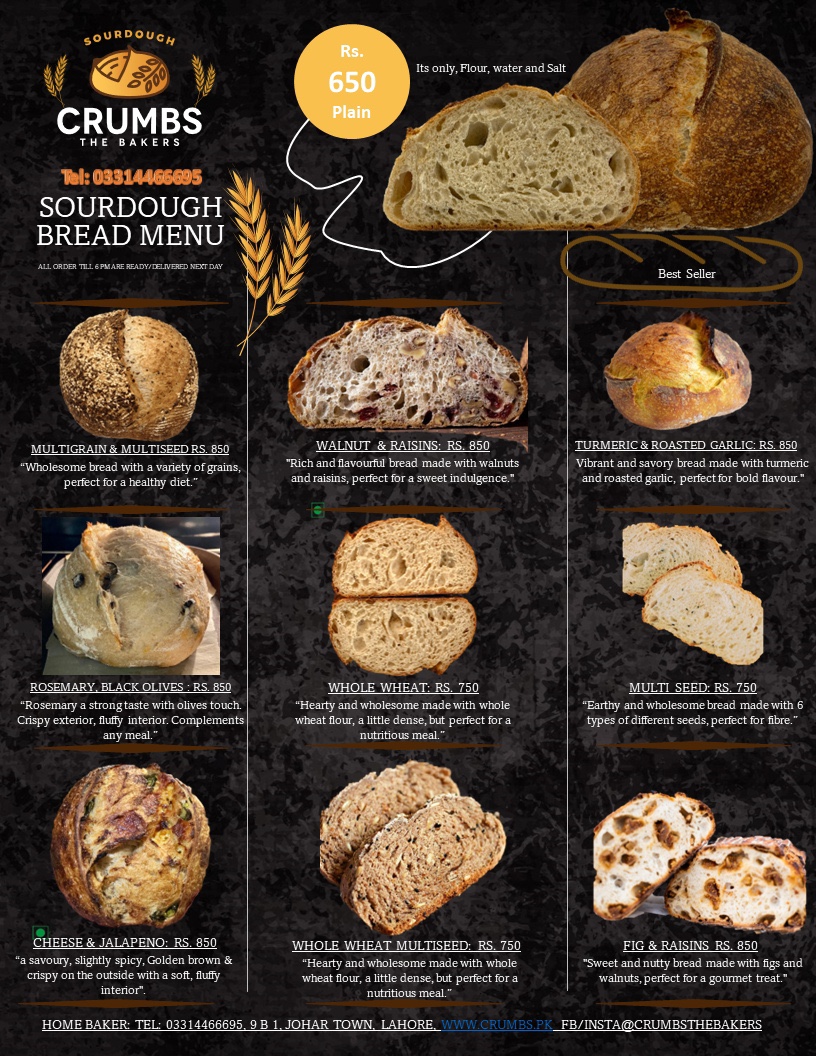 Sourdough bread and sandwiches menu Crumbs The Bakers