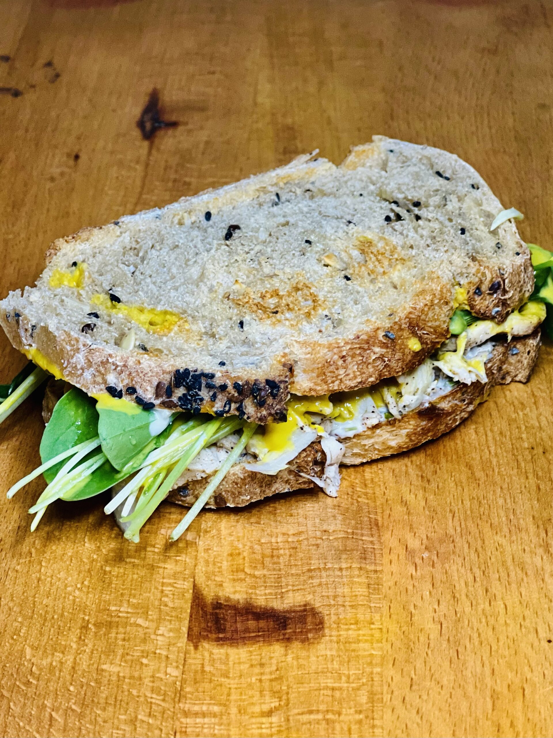 Roasted chicken multigrain sourdough sandwich